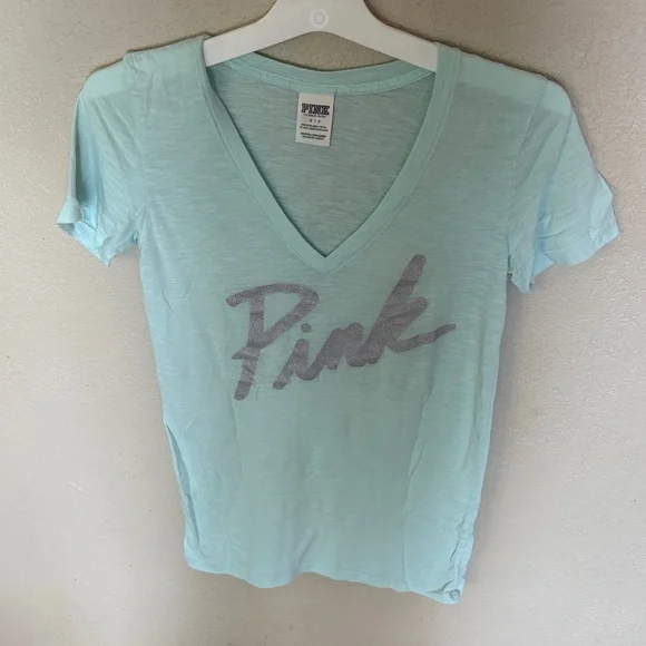 PINK Victoria's Secret Aqua V-Neck Tee - Picture 1 of 3
